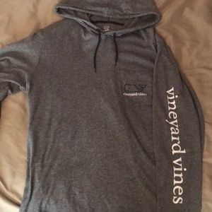 Grey Hooded Vineyard Vines long sleeve tee.